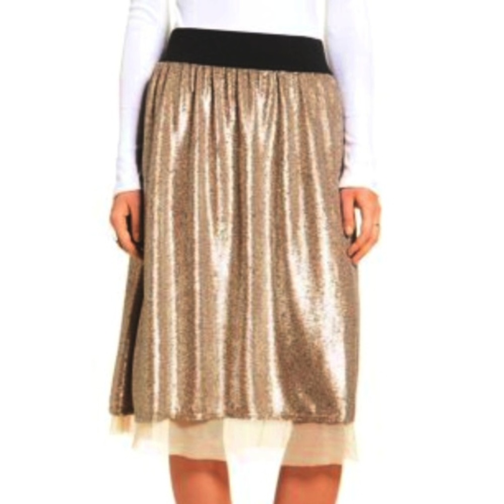 Free People Flashing Lights Gold Sequin  Skirt Med - Picture 3 of 7